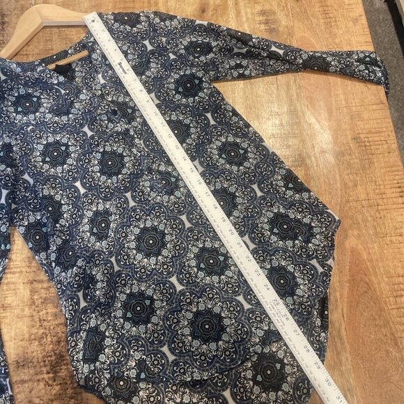 Lucky Brand Blue Floral Mix Print Sheer Long Sleeve Top Size XS Boho Peasant - Picture 8 of 10